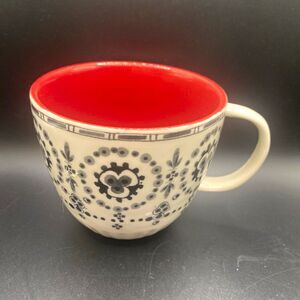 Anthropologie Lina Mug Hand Painted Stoneware Coffee Cup Red Interior NWOB